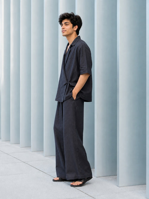Midnight Wrap Linen Co-Ord Set