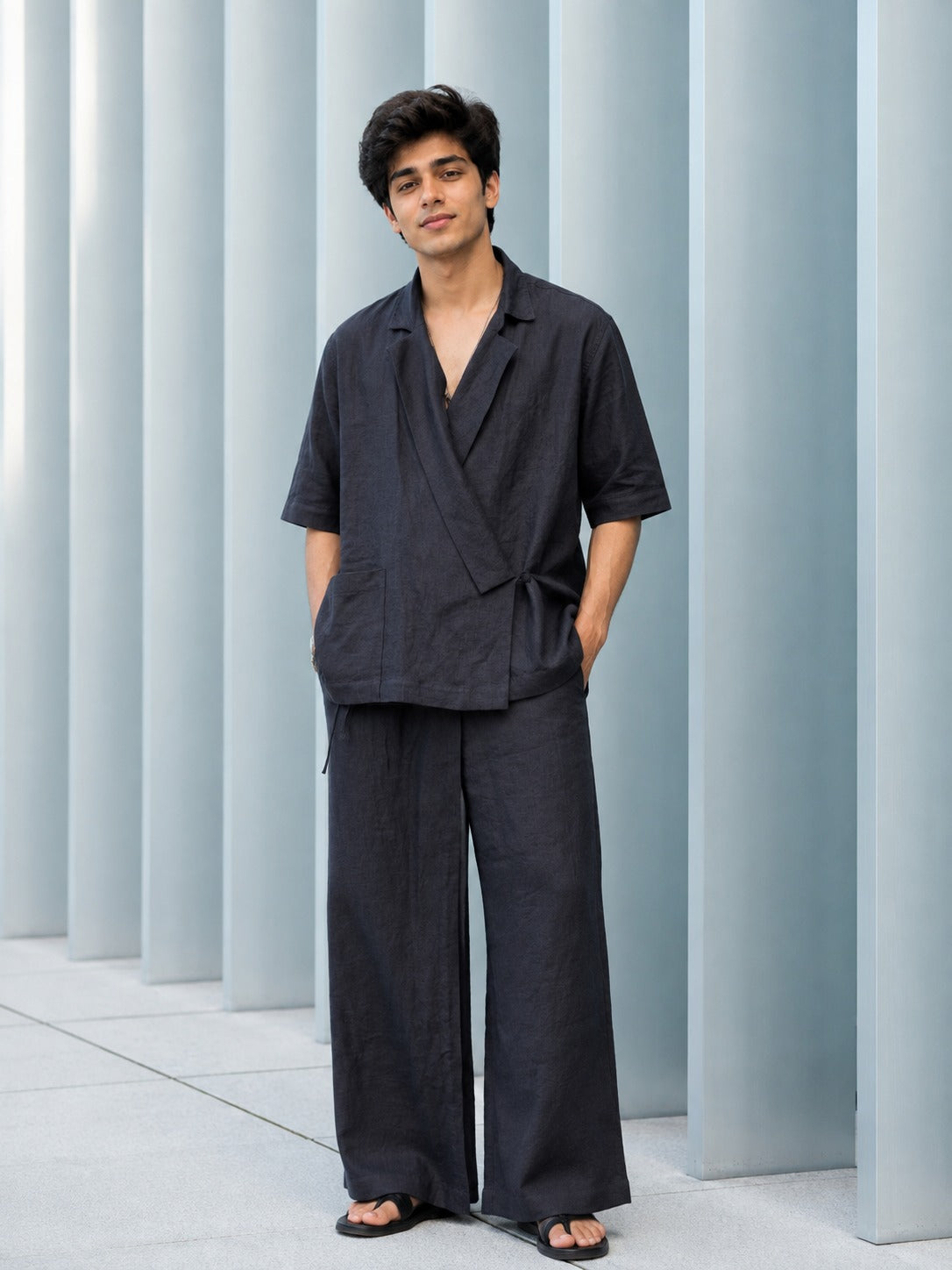 Midnight Wrap Linen Co-Ord Set